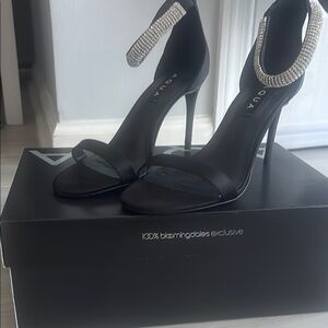 Aqua Niki Black Stiletto Heels with Rhinestone Ankle Strap